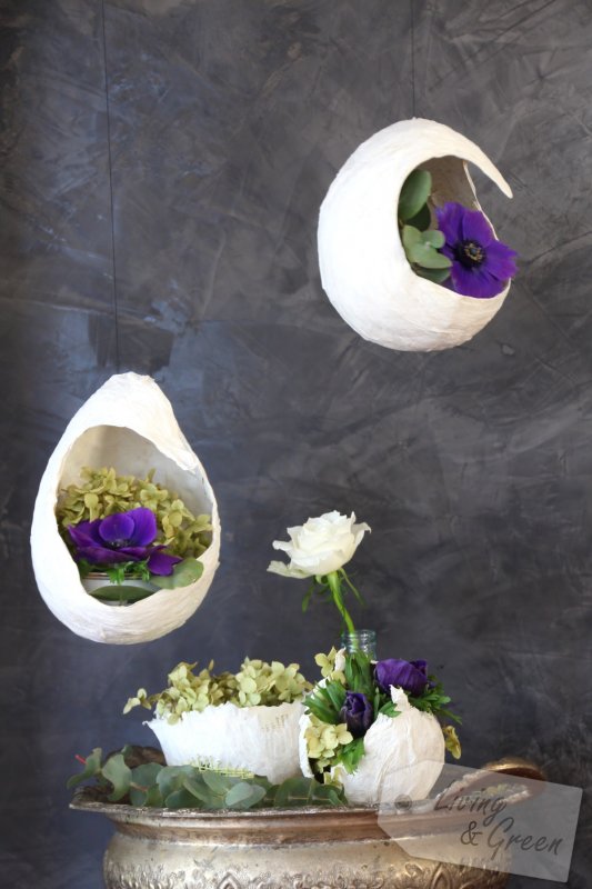 Schwebende Vasen *Papier DIY* - Blumenampeln aus Altpapier DIY